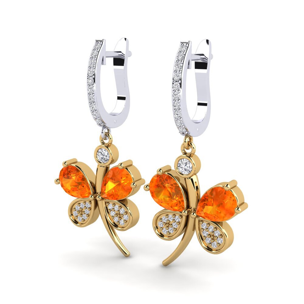 14K Yellow & White Gold Orange Sapphire Earring Libellule