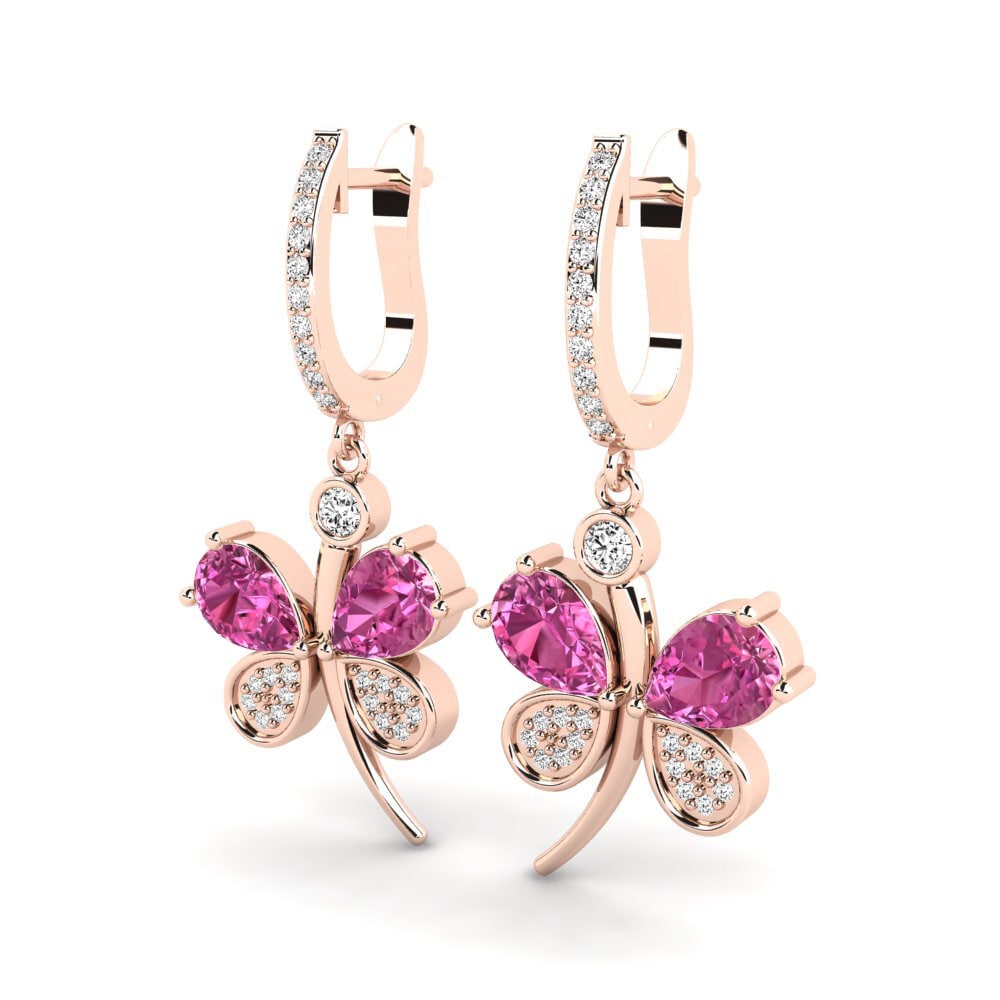 14k Oro Rosa Topacio Rosa Pendiente de mujer Libellule
