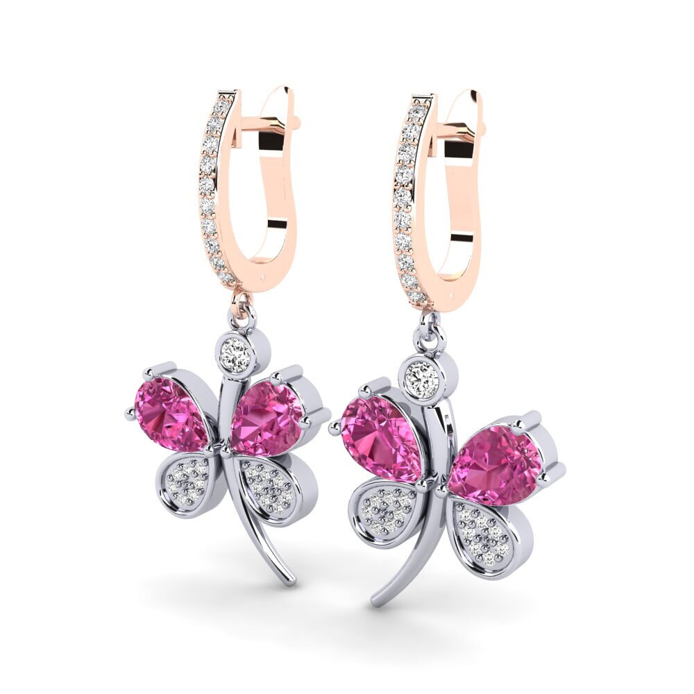 14k Oro Blanco & Rosa Topacio Rosa Pendiente de mujer Libellule