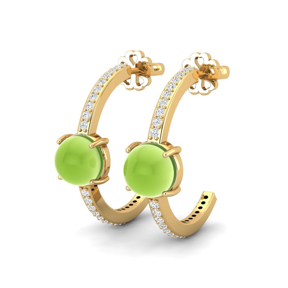 14k Oro Amarillo Peridoto Cabujón Pendiente de mujer Libentina