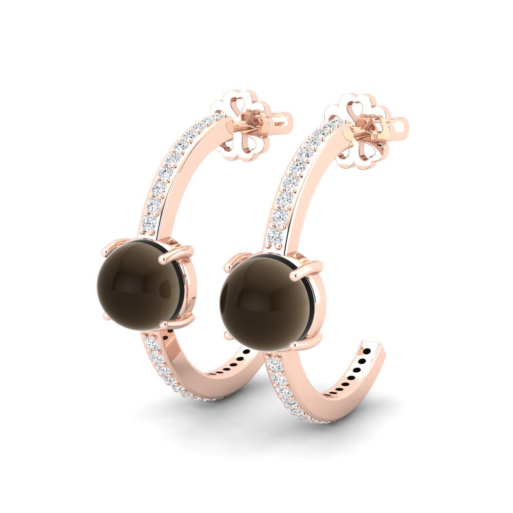14ct Rose Gold Cabochon Smoky Topaz Women's Earring Libentina