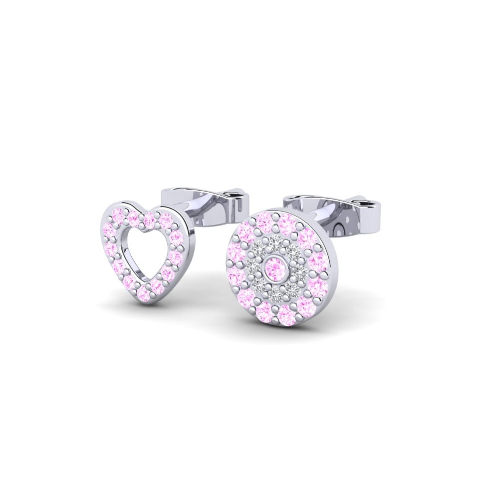14k Oro Blanco Zafiro Rosado Pendiente de mujer Licorne