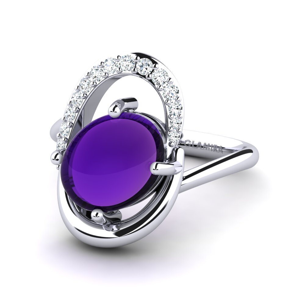 950 Palladium Cabochon Amethyst Ring Lidia