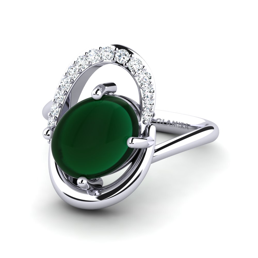 950 Palladium Cabochon Emerald Ring Lidia