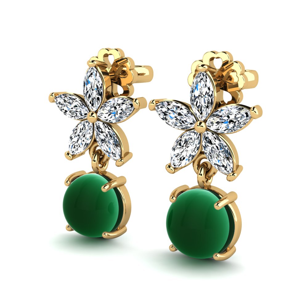 14ct Yellow Gold Cabochon Emerald Women's Earring Lidoine