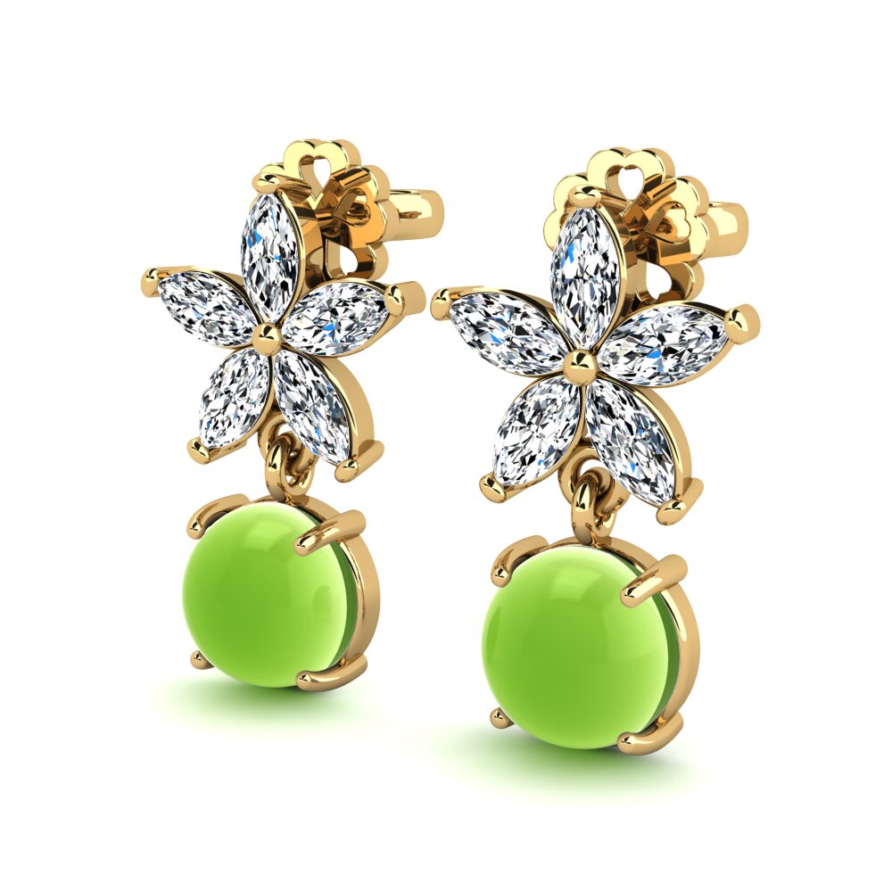 14k Oro Amarillo Peridoto Cabujón Pendiente de mujer Lidoine