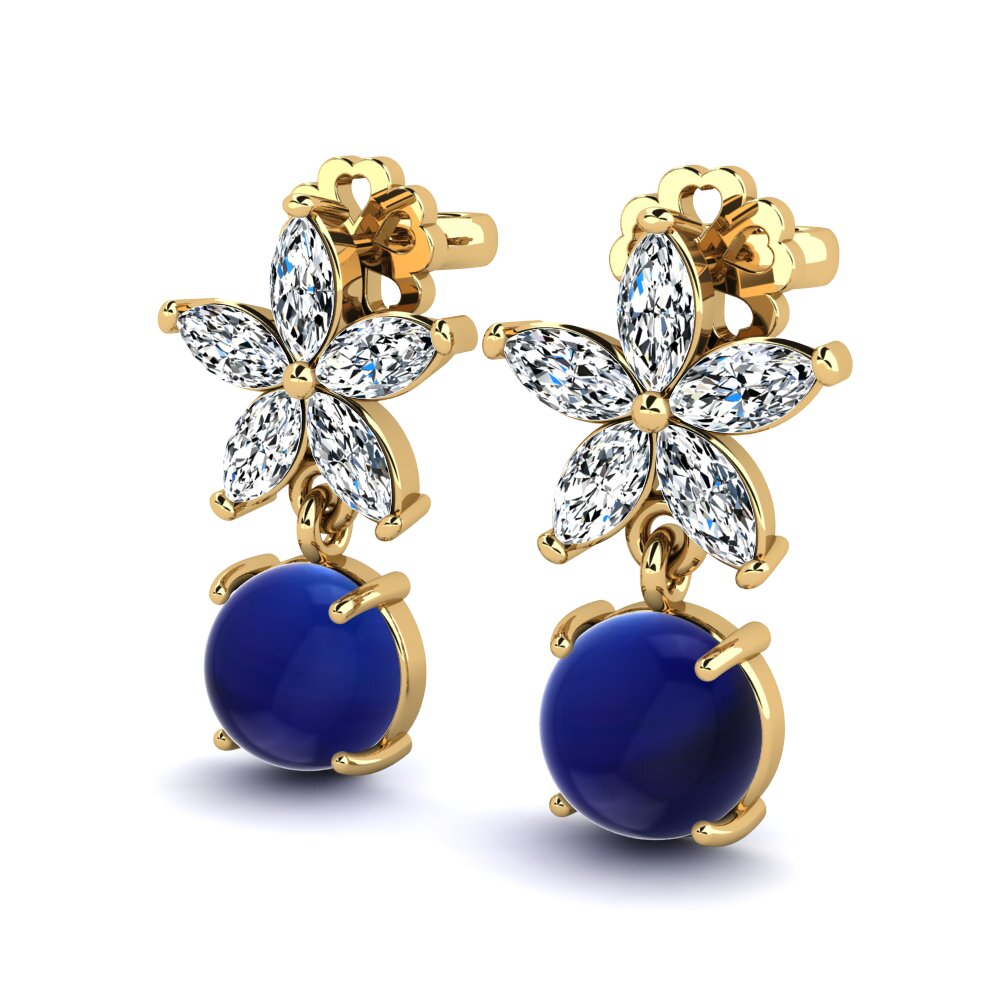 14ct Yellow Gold Cabochon Sapphire Women's Earring Lidoine