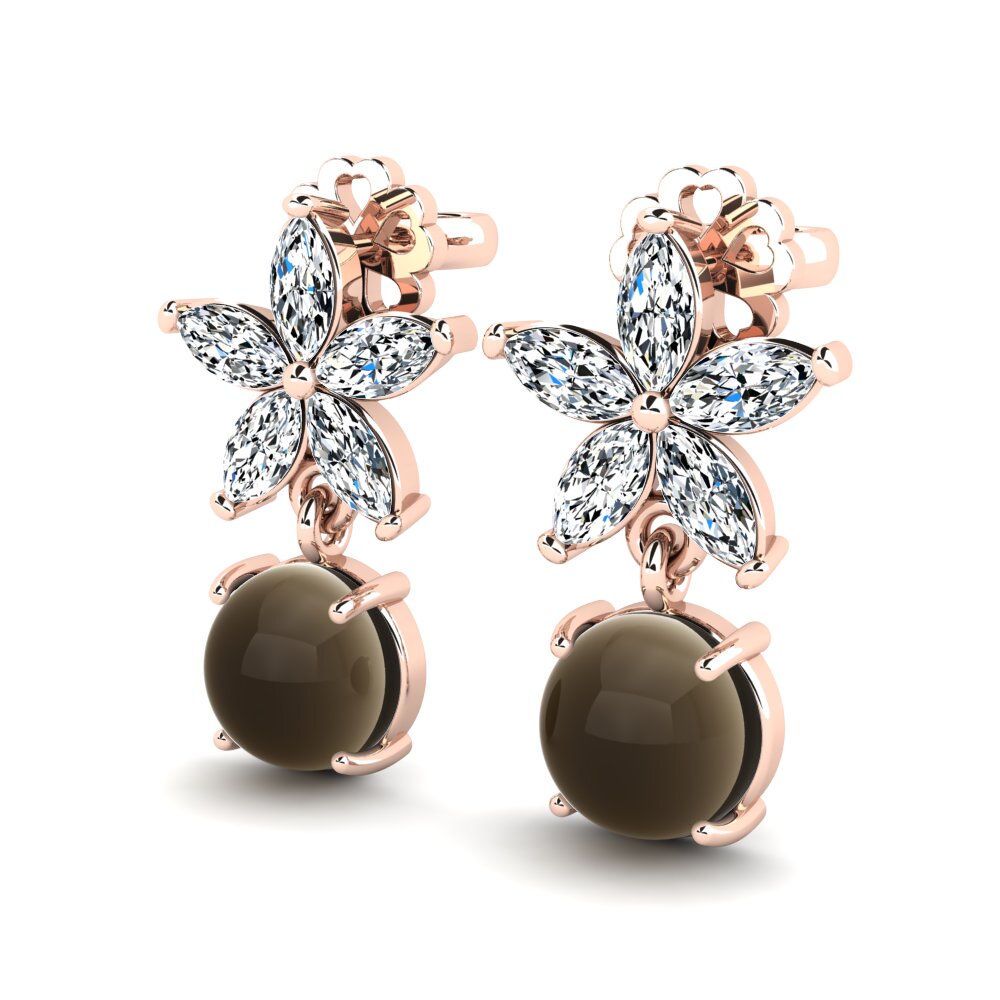 14ct Rose Gold Cabochon Smoky Topaz Women's Earring Lidoine