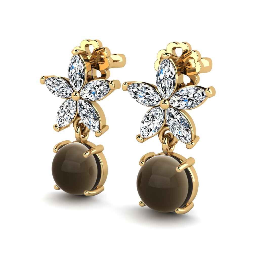 14ct Yellow Gold Cabochon Smoky Topaz Women's Earring Lidoine