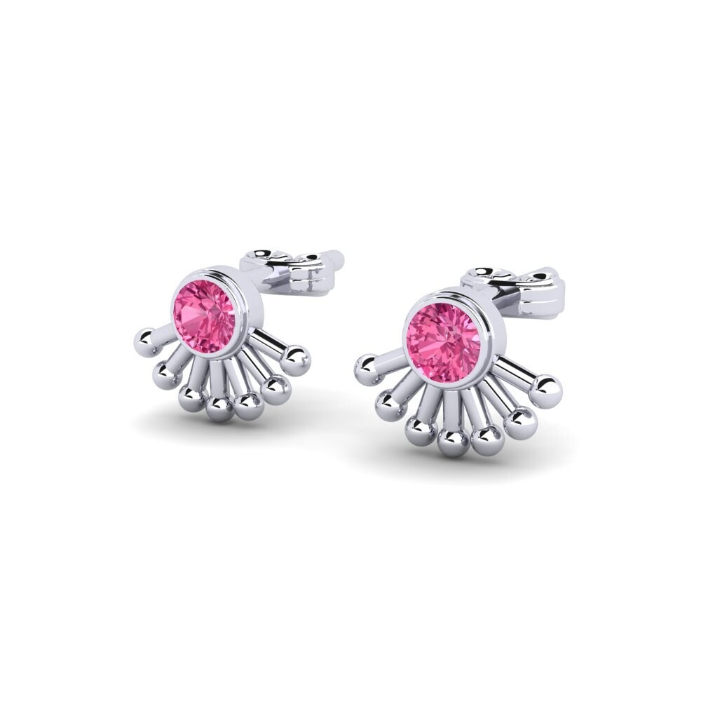 Ouro Branco 9K Turmalina Rosa Brincos Feminino Liebig