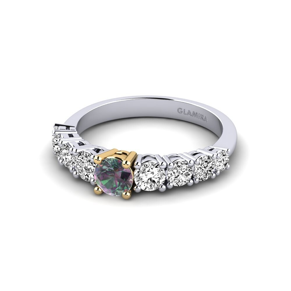 14k Oro Blanco & Amarillo Topacio Místico Anillo de compromiso Lilyanna