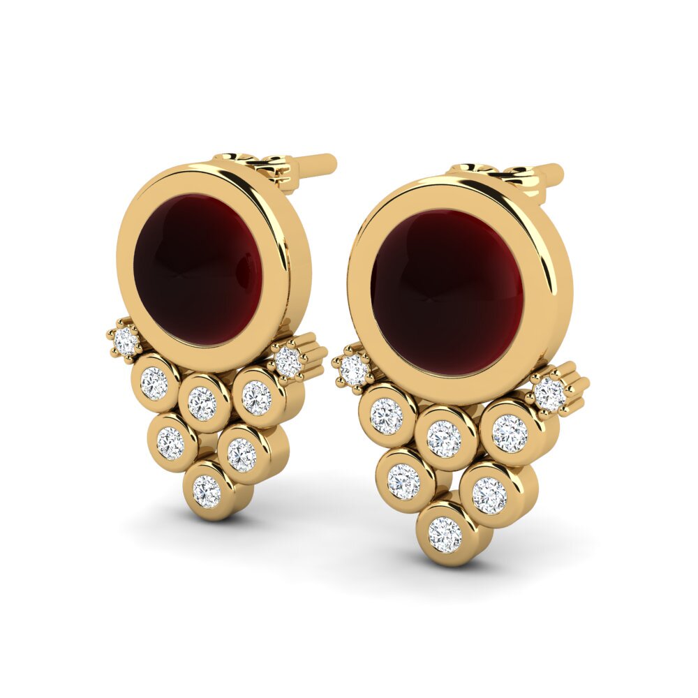 14k Oro Amarillo Granate Cabujón Pendiente de mujer Linka