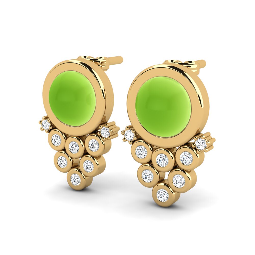 14k Oro Amarillo Peridoto Cabujón Pendiente de mujer Linka