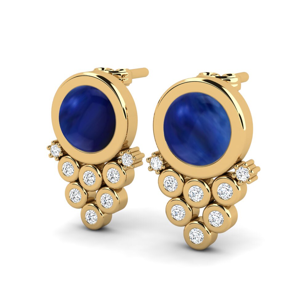 14ct Yellow Gold Cabochon Sapphire Women's Earring Linka