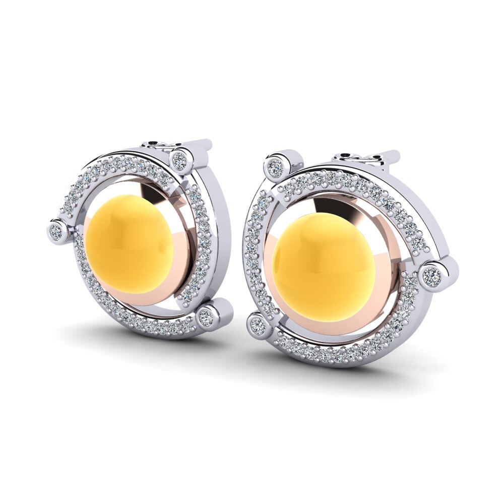 9k Oro Blanco & Rosa Citrino Cabujón Pendiente de mujer Linnora