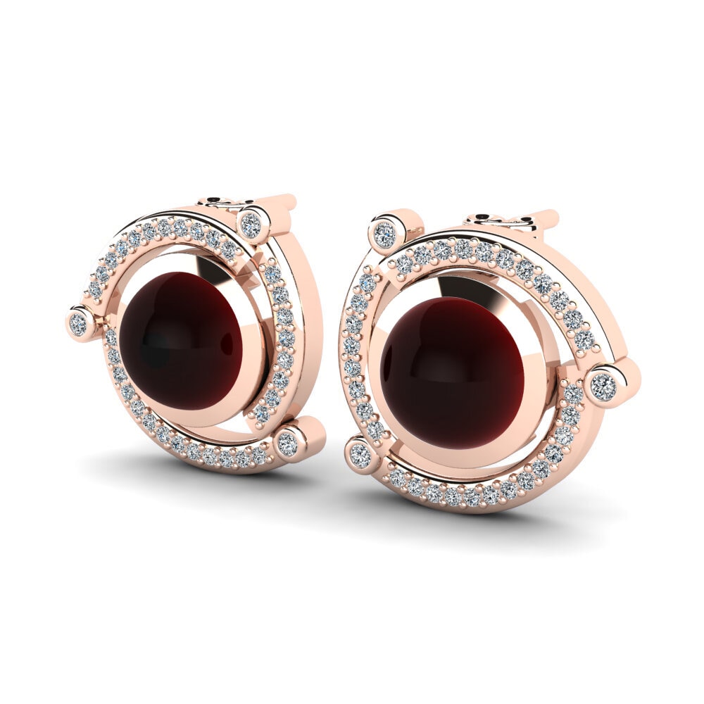 14ct Rose Gold Cabochon Garnet Women's Earring Linnora