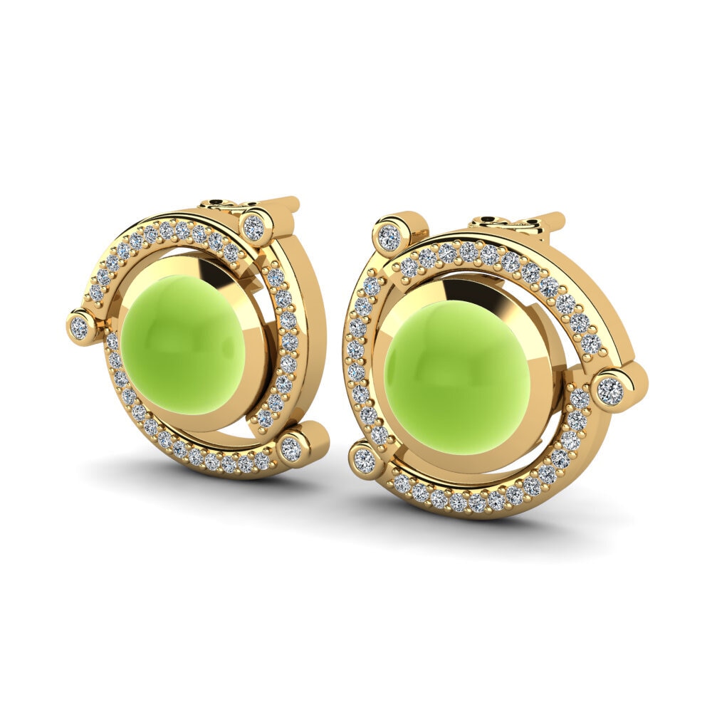 14k Oro Amarillo Peridoto Cabujón Pendiente de mujer Linnora