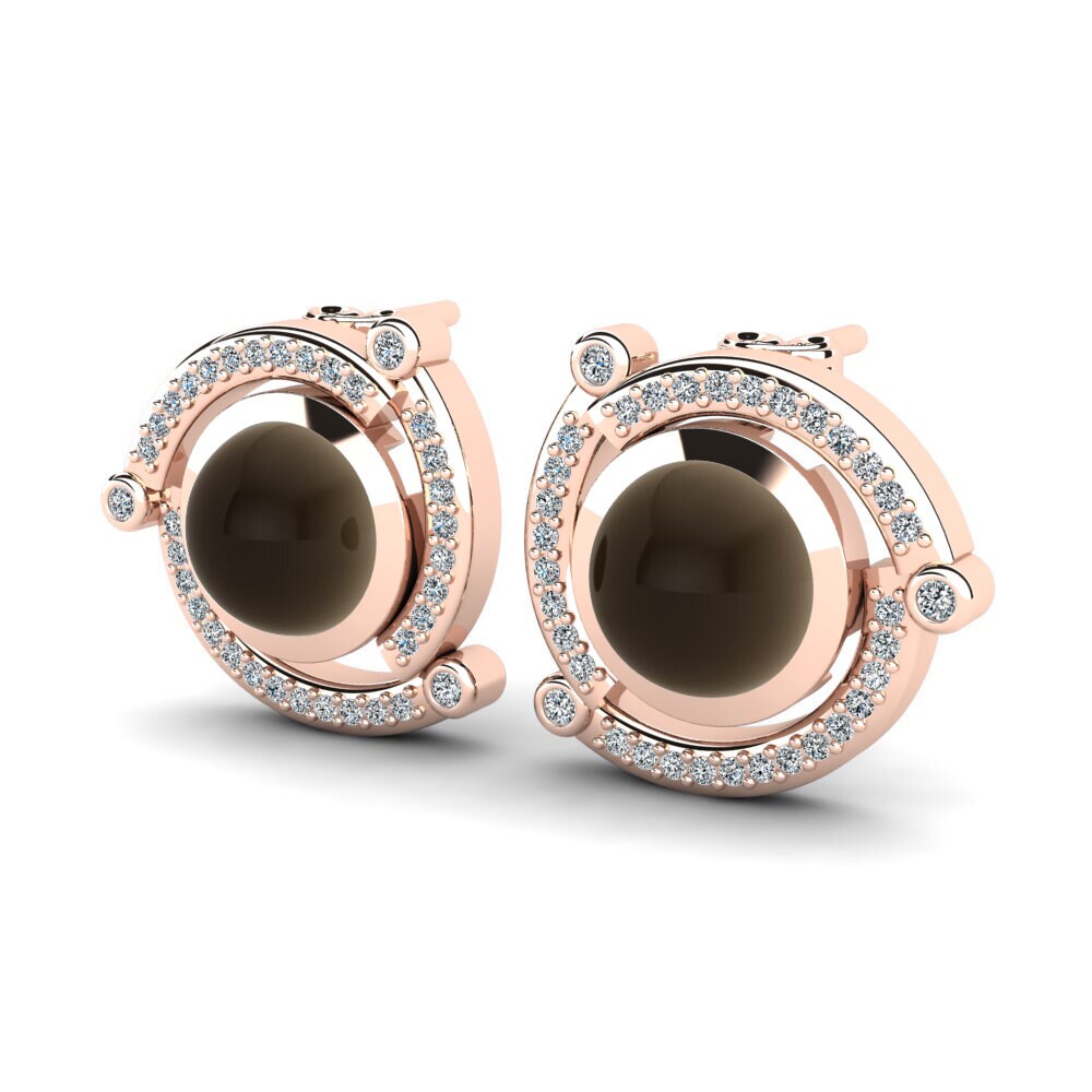 14ct Rose Gold Cabochon Smoky Topaz Women's Earring Linnora