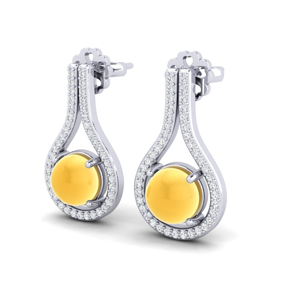 18k Oro Blanco Citrino Cabujón Pendiente de mujer Liriene