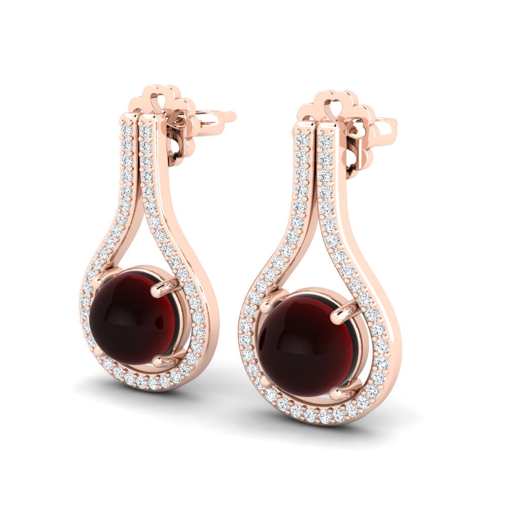 14ct Rose Gold Cabochon Garnet Women's Earring Liriene