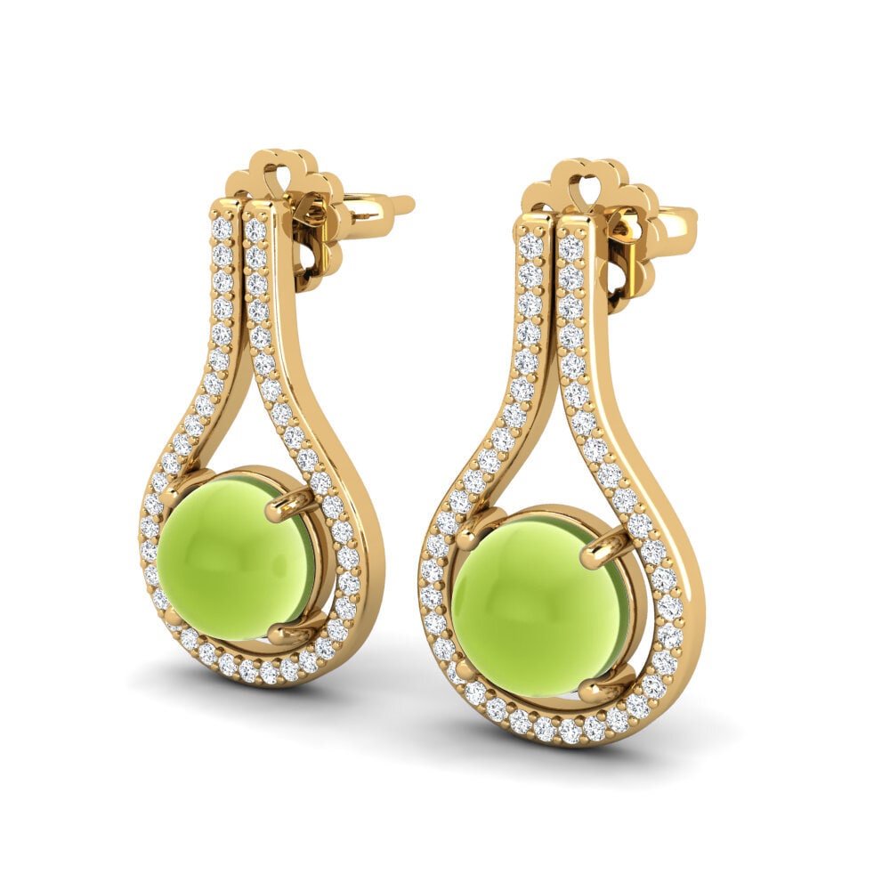 14k Oro Amarillo Peridoto Cabujón Pendiente de mujer Liriene