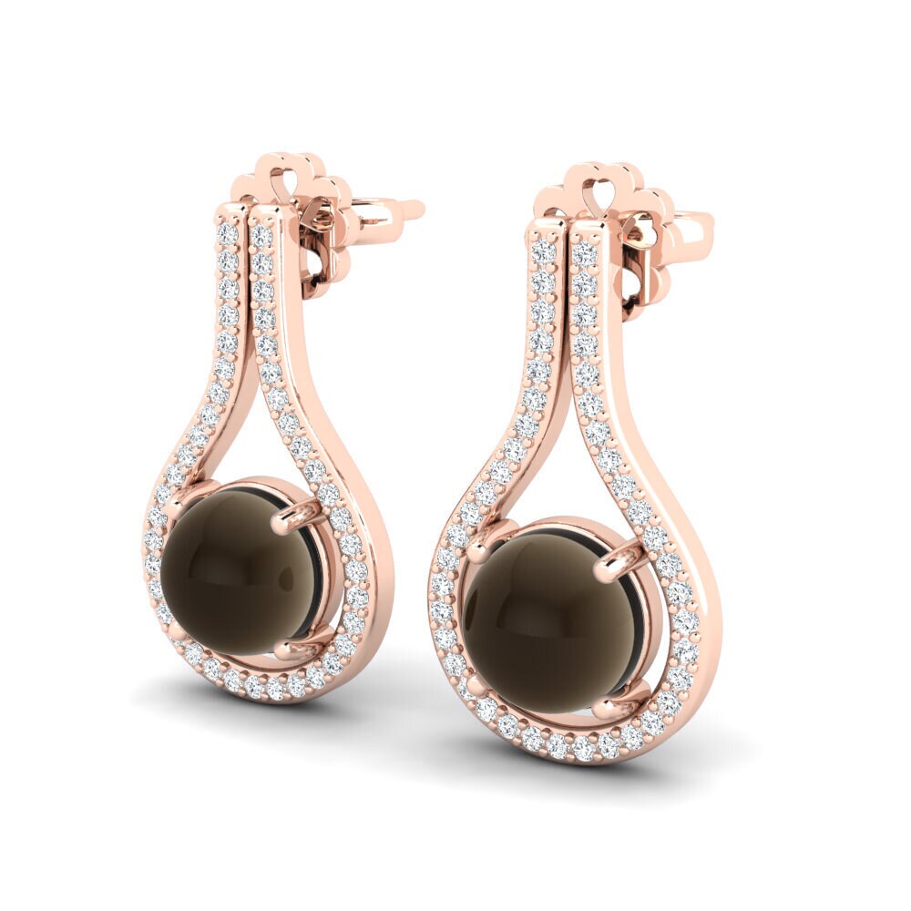 14ct Rose Gold Cabochon Smoky Topaz Women's Earring Liriene