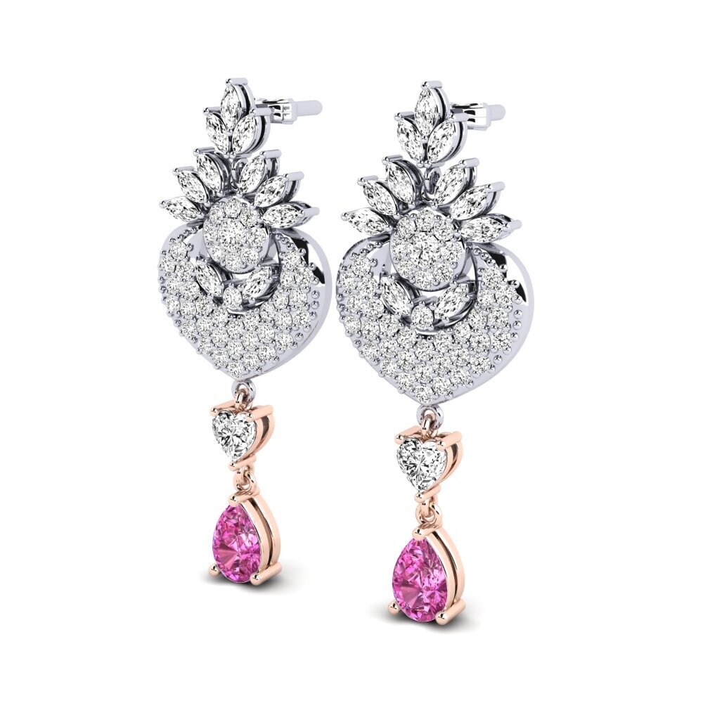 14k Oro Blanco & Rosa Topacio Rosa Pendiente de mujer Lisette