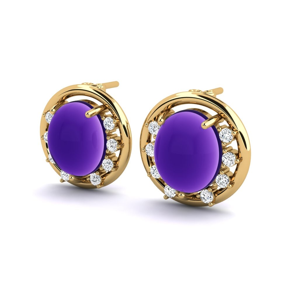 14ct Yellow Gold Cabochon Oval Women's Earring Lislera