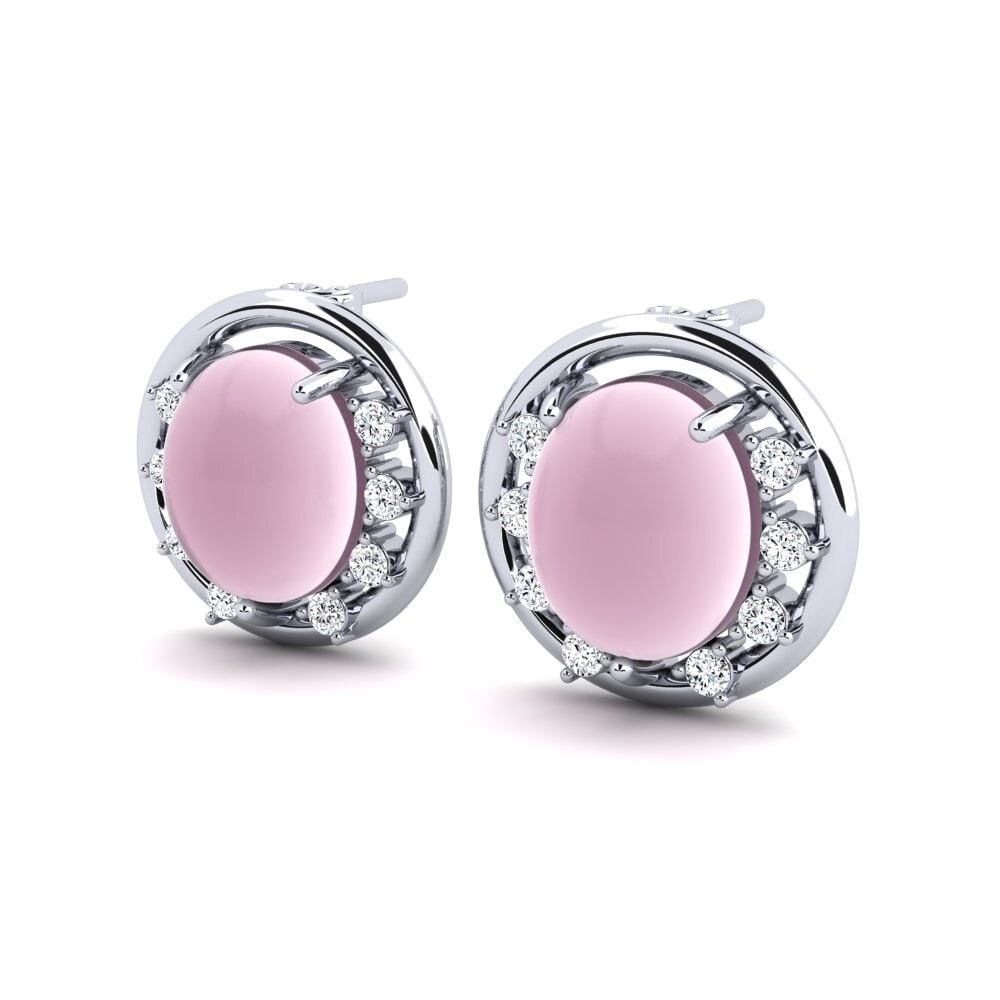 Đá Cabochon Thạch Anh Hồng Bông tai nữ Lislera
