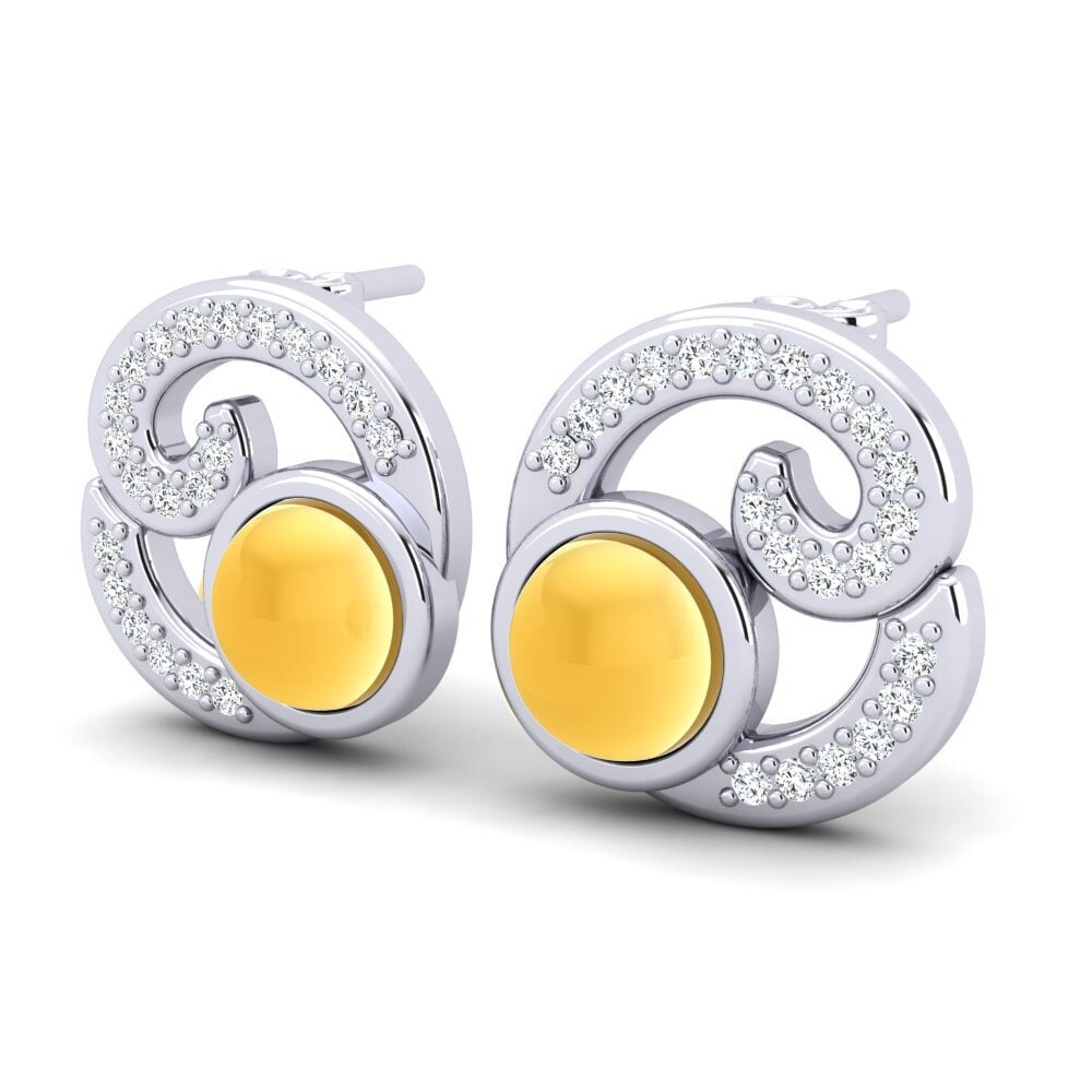 18k Oro Blanco Citrino Cabujón Pendiente de mujer Lismary