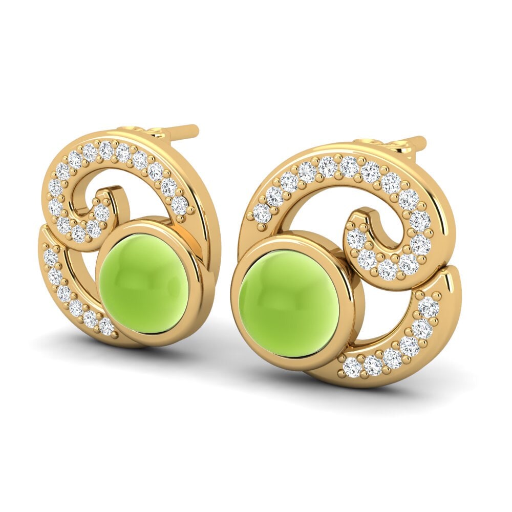 14k Oro Amarillo Peridoto Cabujón Pendiente de mujer Lismary