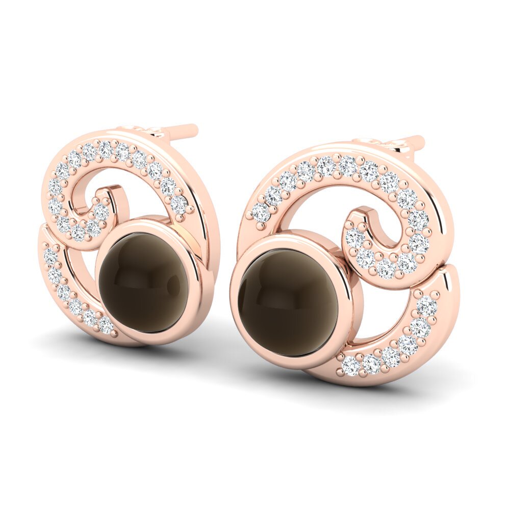 14ct Rose Gold Cabochon Smoky Topaz Women's Earring Lismary