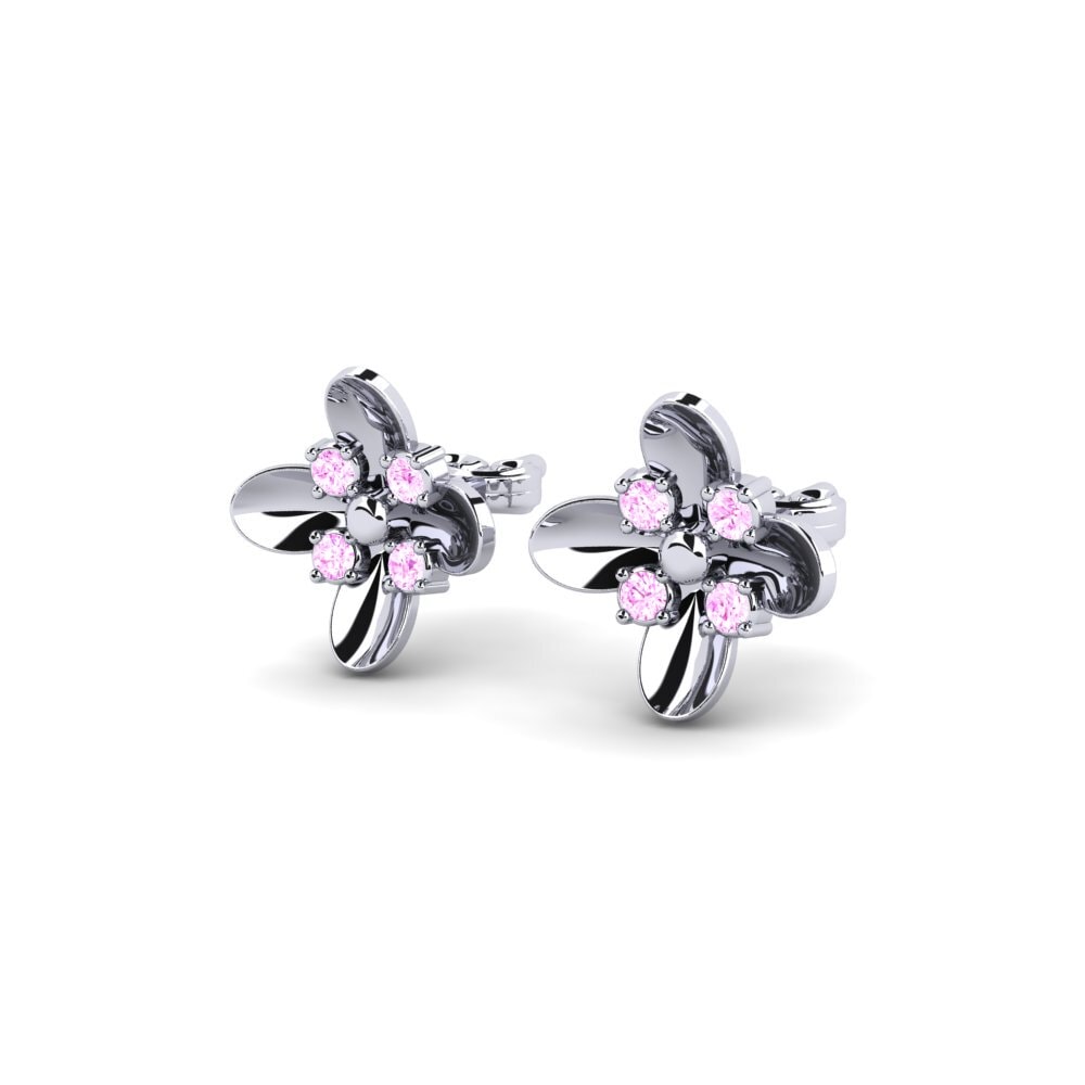 14k Oro Blanco Zafiro Rosado Pendiente de mujer Litamna