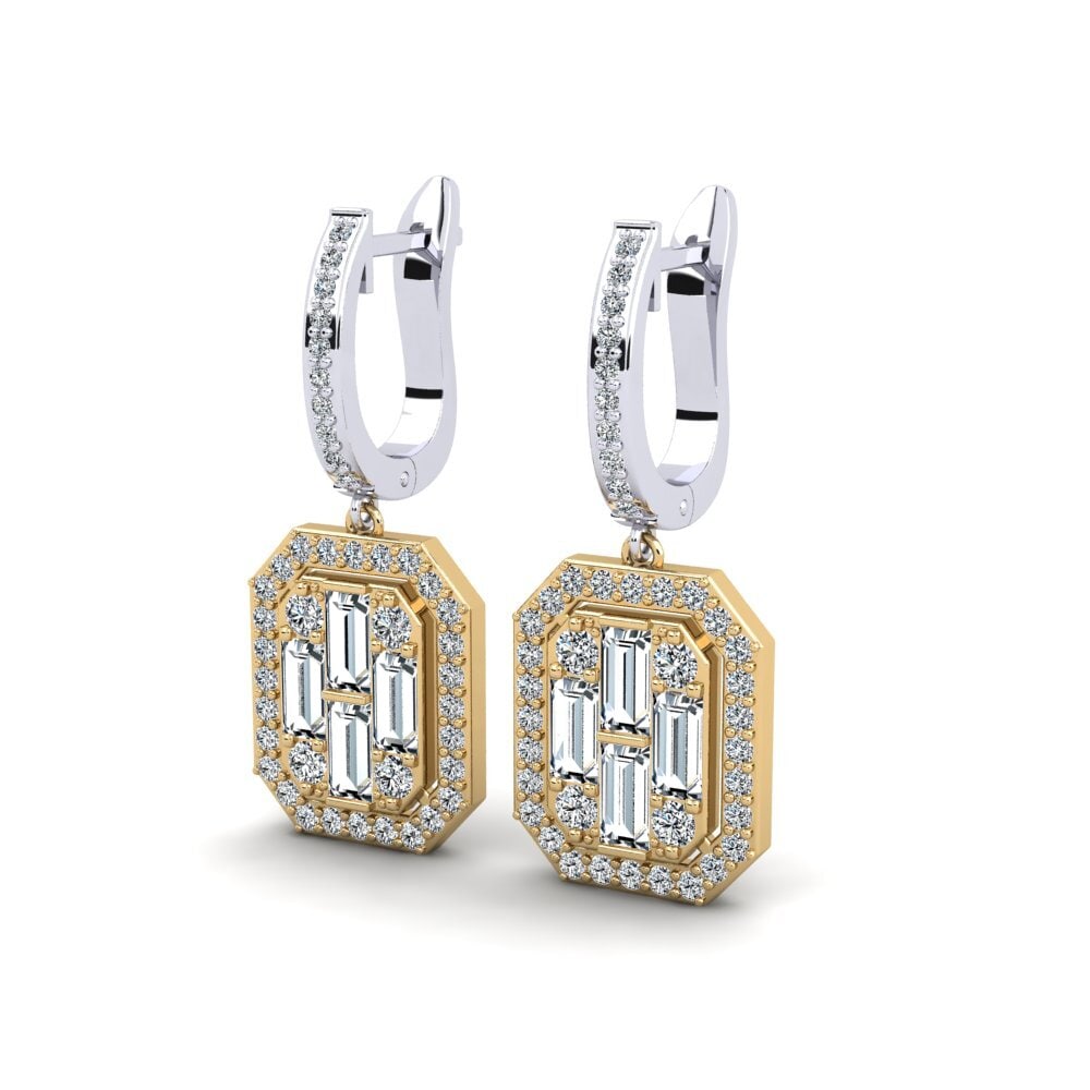 14k Oro Blanco & Amarillo Baguette Pendiente de mujer Llianthos