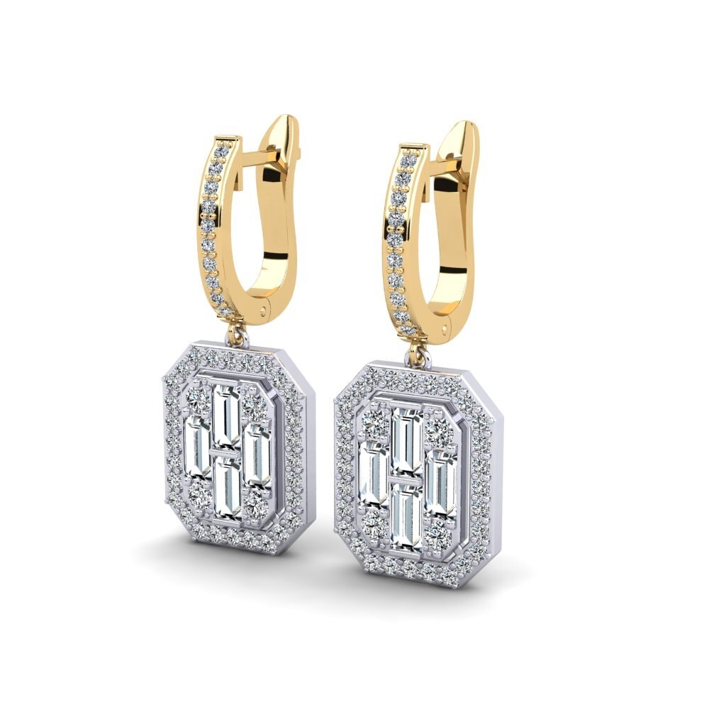 14k Oro Amarillo/Blanco Baguette Pendiente de mujer Llianthos
