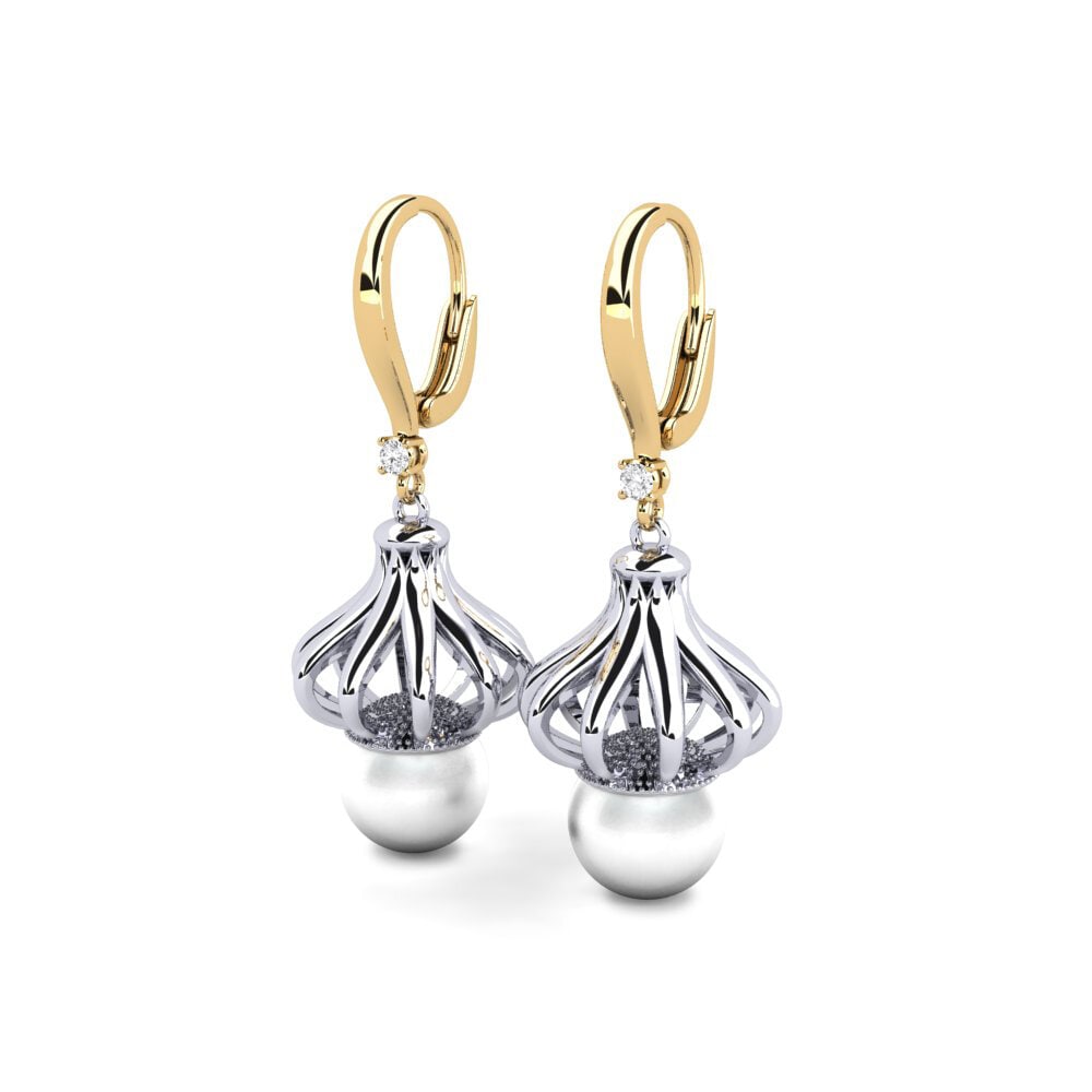 14k Oro Amarillo & Blanco Zafiro blanco Pendiente de mujer Logeable