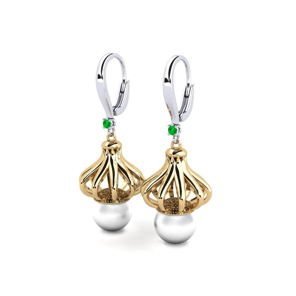 18ct White & Yellow Gold Emerald Women's Earring Logeable