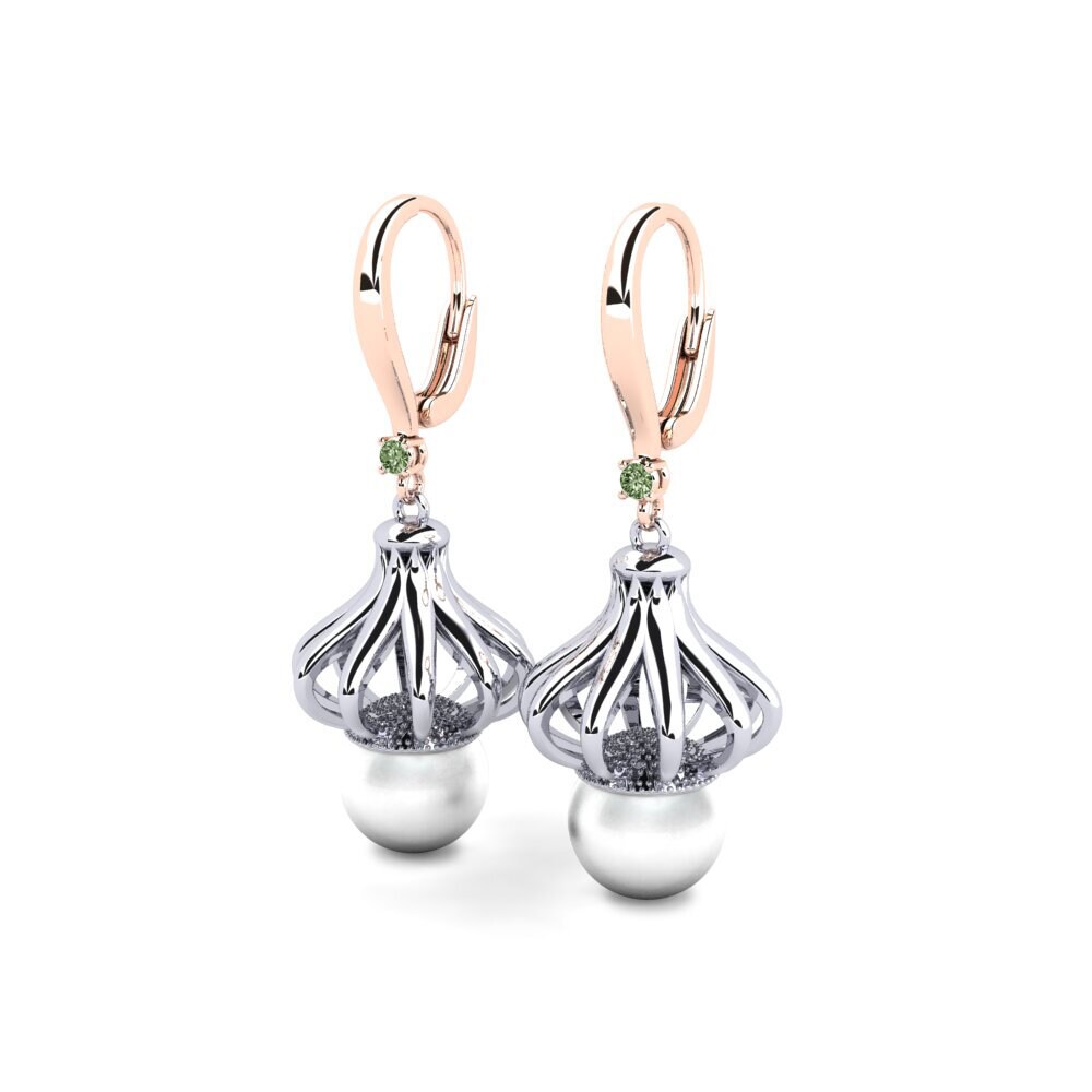 9k Oro Rosa & Blanco Diamante Verde Pendiente de mujer Logeable