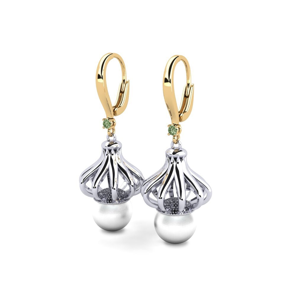 9ct Yellow & White Gold Green Diamond Women's Earring Logeable