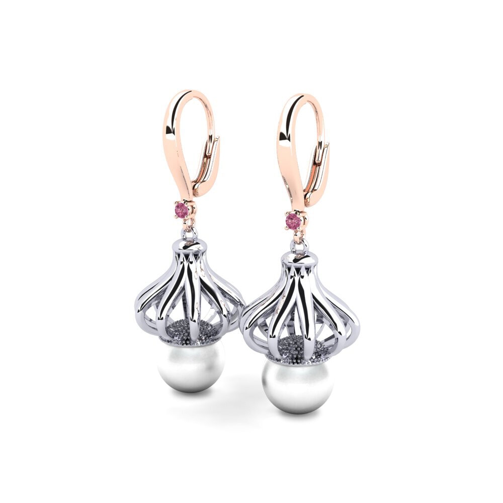 9ct Rose & White Gold Rhodolite Garnet Women's Earring Logeable