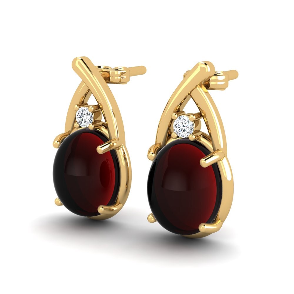 14k Oro Amarillo Granate Cabujón Pendiente de mujer Loirane