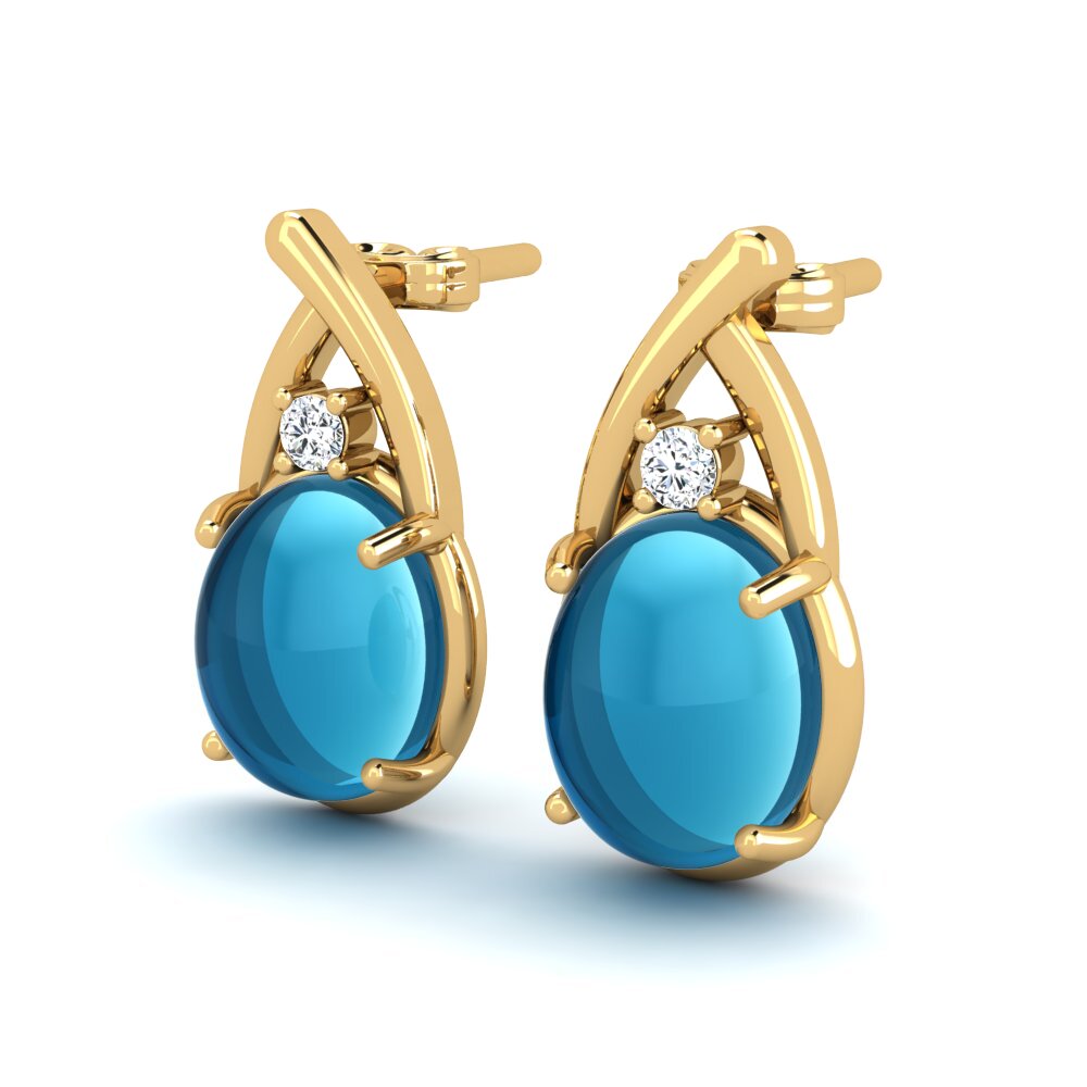 Đá Cabochon Topaz Xanh Bông tai nữ Loirane