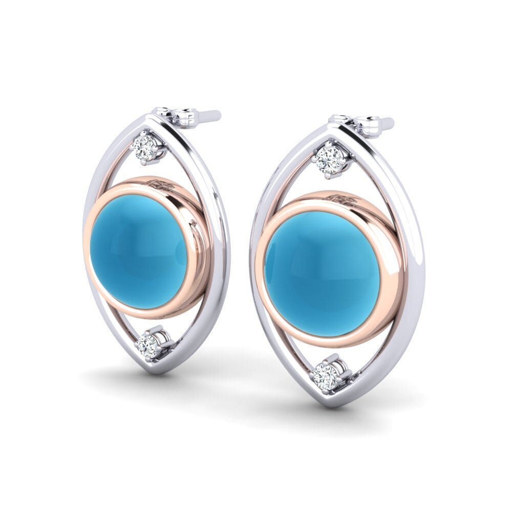 585 Ros & Putih Emas Topaz Biru Cabochon Anting-anting wanita Lolicia