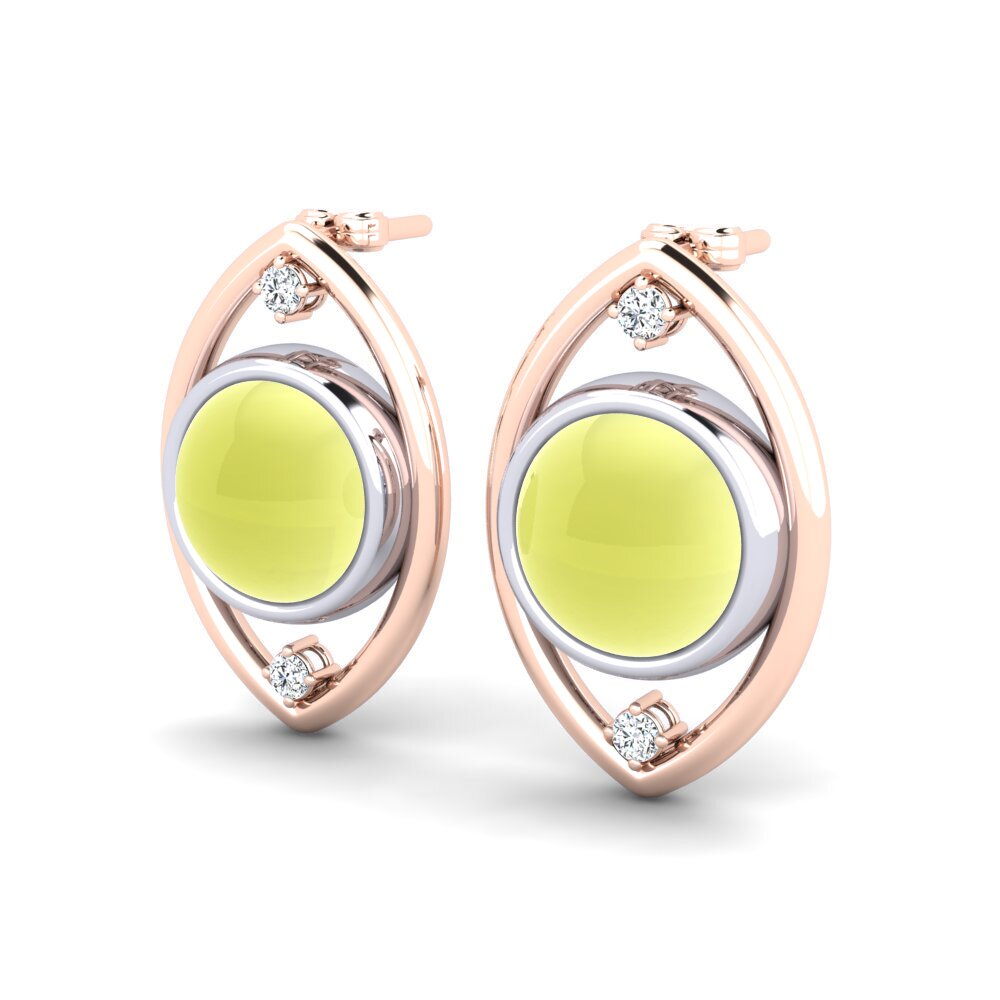 14k White & Rose Gold Cabochon Lemon Topaz Women's Earring Lolicia