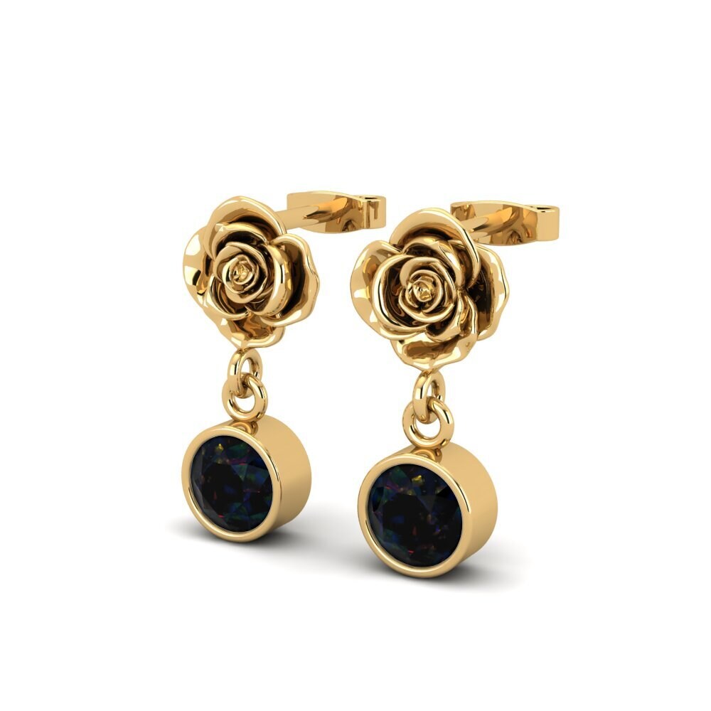 14ct Yellow Gold Black Opal Women's Earring Loralty