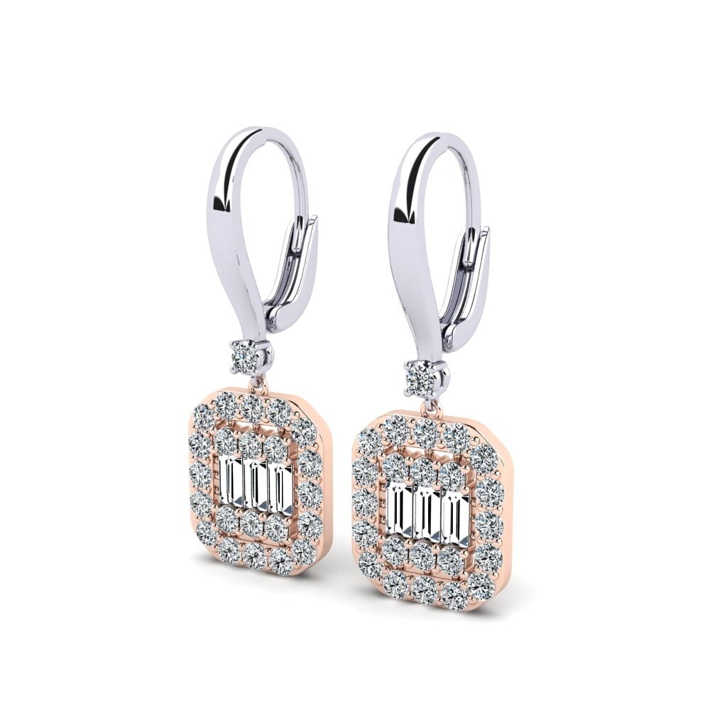 14k Oro Blanco / Rosa Baguette Pendiente de mujer Lordship