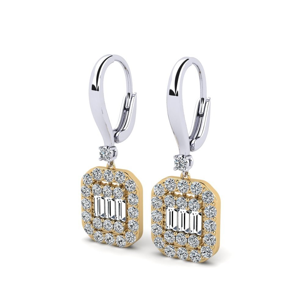 14k Oro Blanco & Amarillo Baguette Pendiente de mujer Lordship