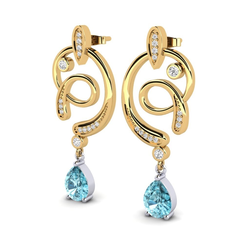 18ct Yellow & White Gold Blue Zircon Women's Earring Lore
