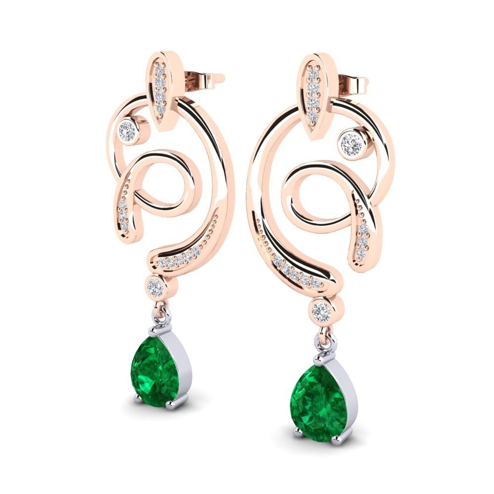 14k Oro Rosa & Blanco Esmeralda (creada en laboratorio) Pendiente de mujer Lore