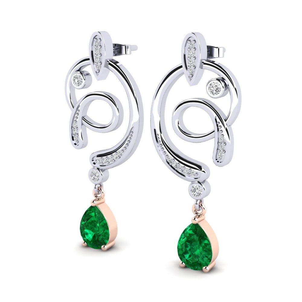 14ct White & Rose Gold Emerald (Lab Created) Women's Earring Lore
